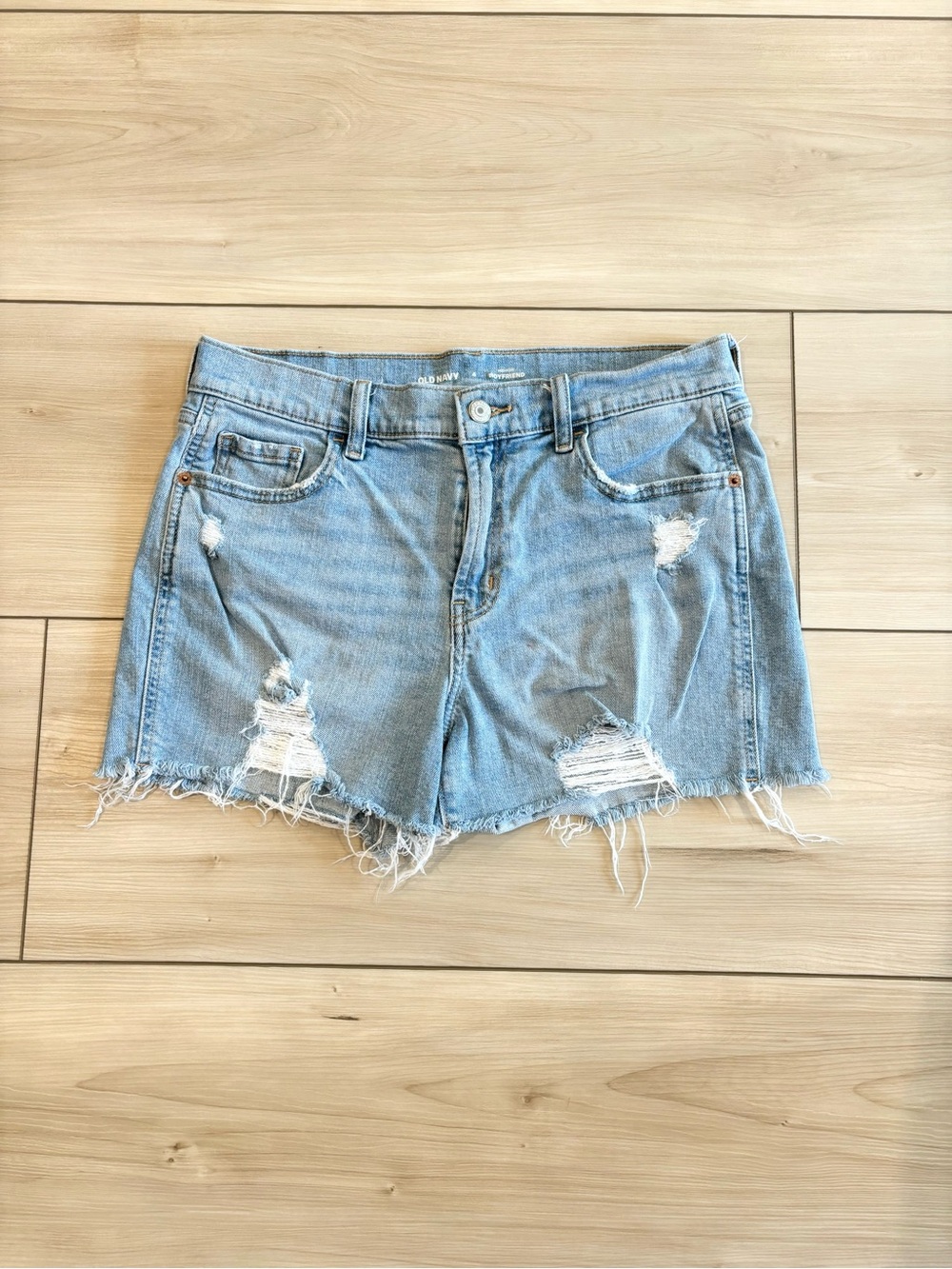 Old Navy Y2K high rise Light Blue Distressed Women’s Denim Cutoff booty Shorts